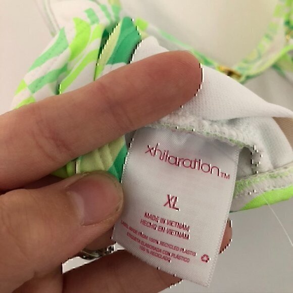 NEW NWT XHILARATION Lime Green White Stripe Scoop Neck Bralette Bikini Top XL - Picture 7 of 12